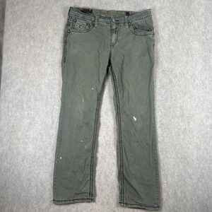 Rock Revival Men's Straight Leg Olive Green Pants Size 36 Cotton Stretch READ